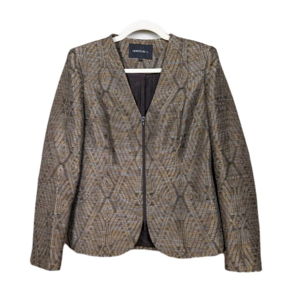 LAFAYETTE 148 NY Gold Black Geo Print Evening Jacket Double Zip Women's 6